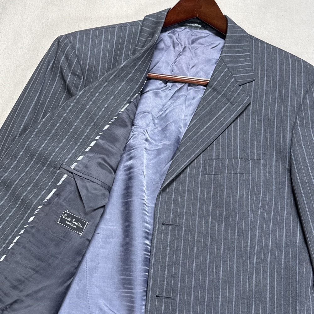 Paul Smith London Gray Striped Three Button Sport Coat Blazer Sz 40L Wool Jacket